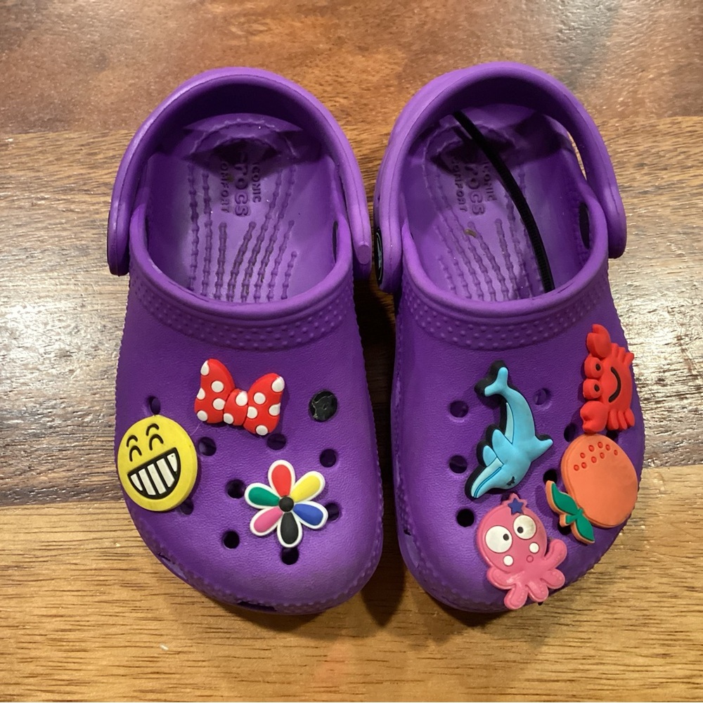 CROCS Kids Purple Clog Sandals with Fun Jibbitz Charms